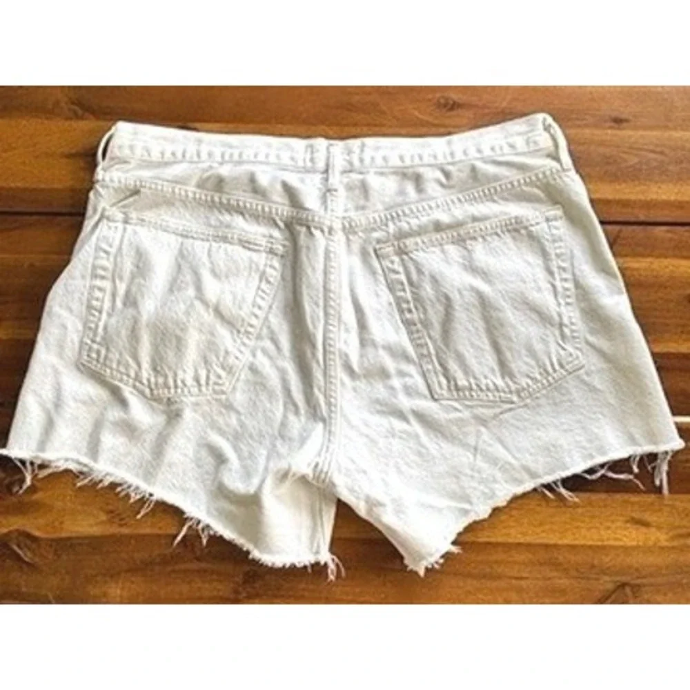 AGOLDE Parker Long Cutoff Shorts White Organic Cotton High Rise‎ Raw Hem Size 33